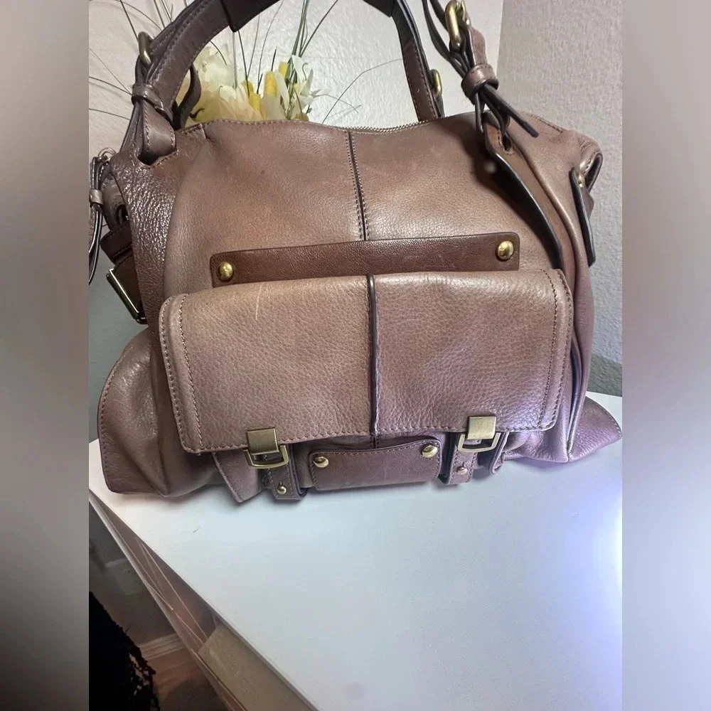 ✔️Kooba Barkley Taupe/Mauve Leather Satchel Bag, EUC